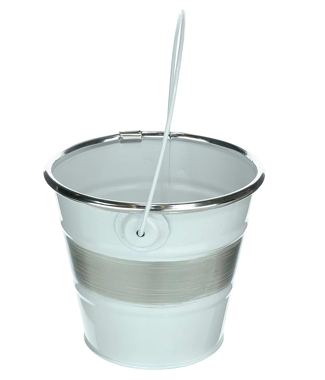 Изображение Ведро декоративное белое с серебристой полосой