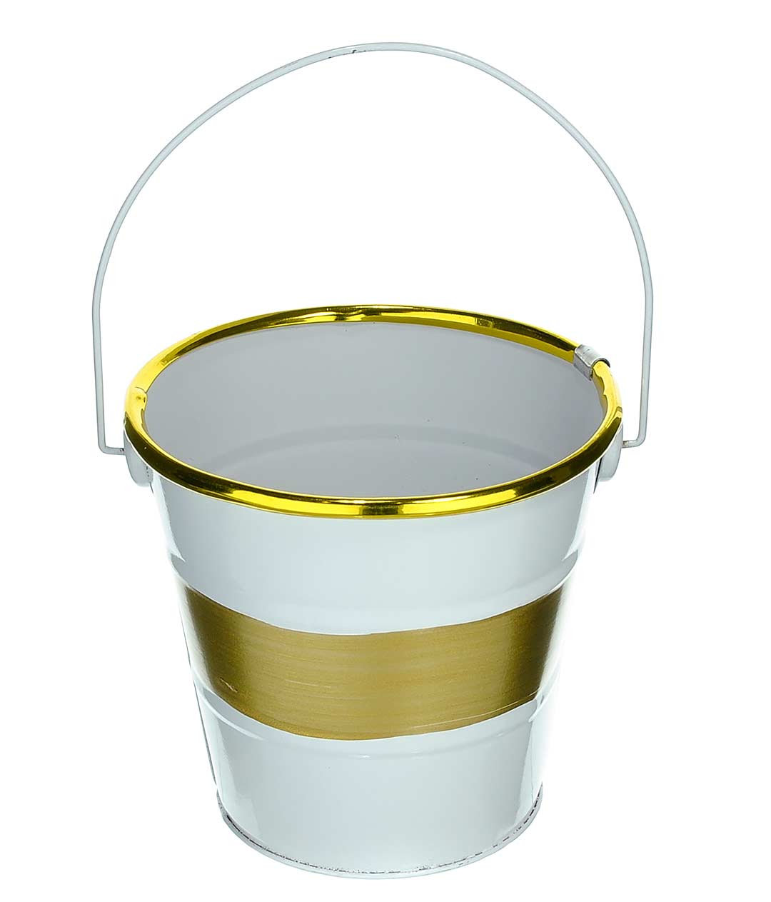 Изображение Відро декоративне біле із золотистою смугою
