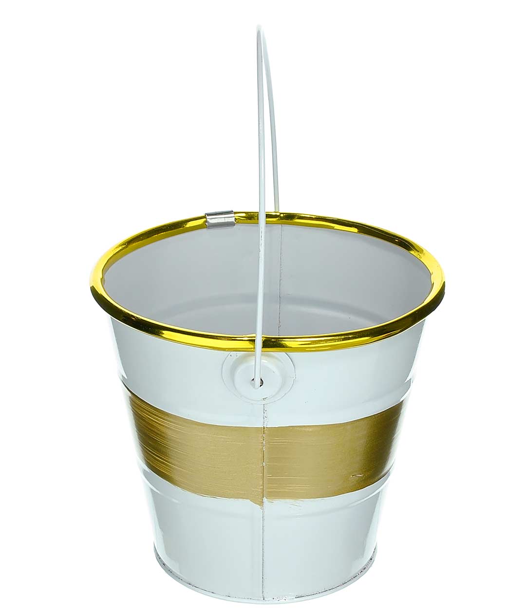 Изображение Ведро декоративное белое с золотистой полосой