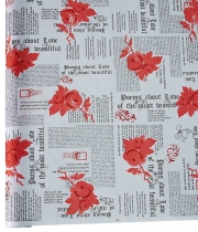 Изображение товара Бумага для упаковки цветов и подарков белая Розы красные