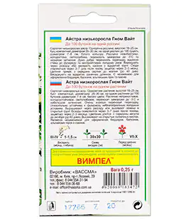 Семена цветов Астра Низкорослая Гном Вайт