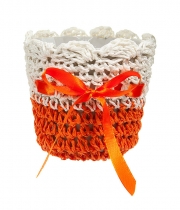 Изображение товара Плетене Кашпо декоративне оранжево-біле 10 * 9